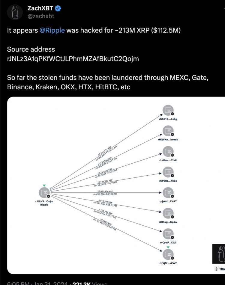 RIPPLE遭遇重大駭客攻擊213億XRP損失達1125億美元